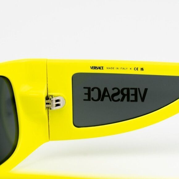 NEW Versace VE4482 544987 Yellow Fluo Dark Grey Rectangular Unisex Sunglasses